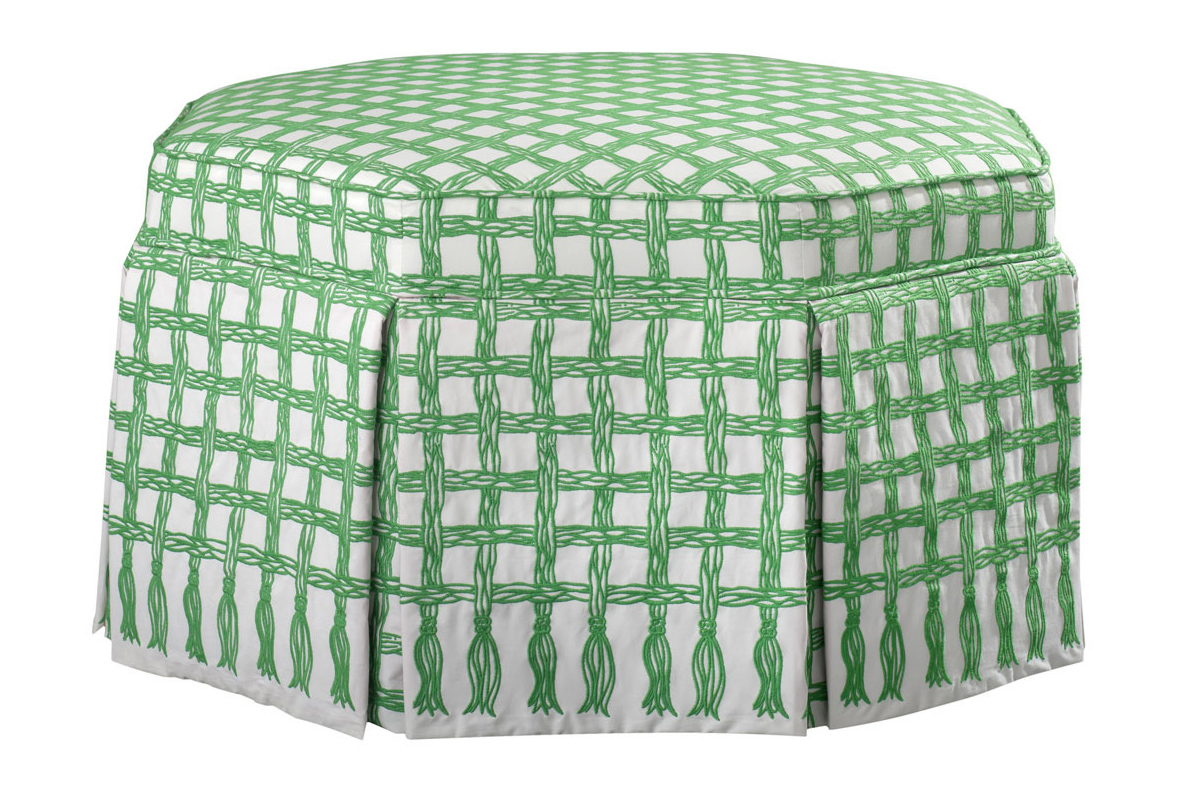Lilly Pulitzer Morgan Ottoman In a Twist Lifeguard fabric green white trellis COCOCOZY